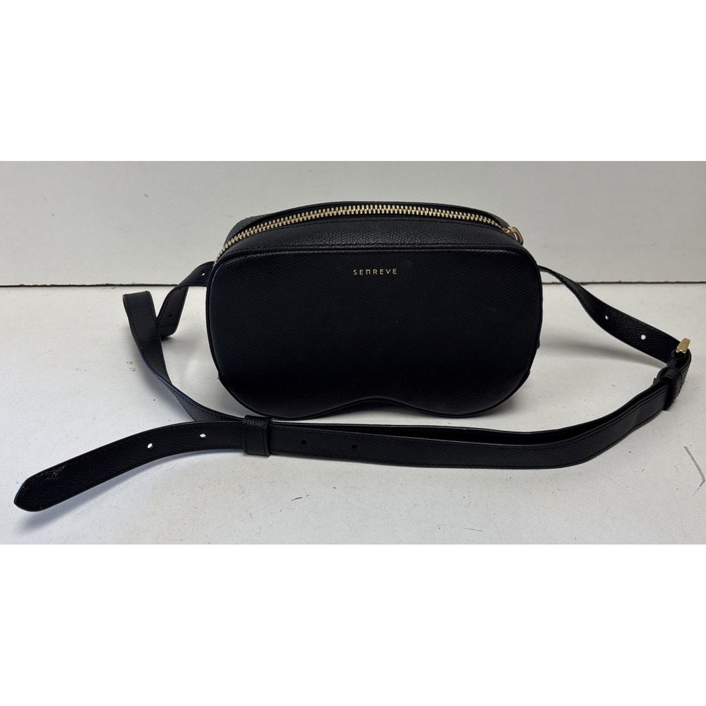 Senreve Coda Black Textured Hard Shell Leather Convertible Crossbody Belt Bag